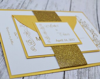 Gold Traditional Wedding Invitation Thermography (Raise Ink)