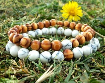 Couples Beaded Bracelet, Bracelet Set, Couple Bracelet, Howlite Bracelet, Wooden Bracelet, Friendship Bracelet, engaged Bracelet, mens gift