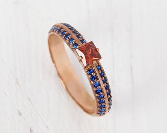 Princess cut ring, Garnet ring gold, Red stone ring, Custom stone ring, 14k engagement ring, Gold engagement ring, Women engagement ring