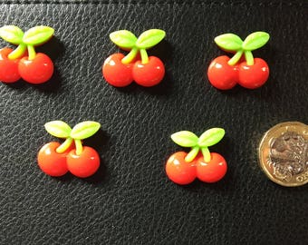 Set of 5 resin flatback cherries