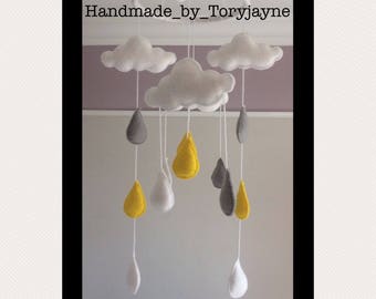 Clouds, Hearts and Raindrops handmade felt mobile