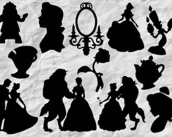 12 Beauty and the Beast Silhouettes | Beauty and the Beast SVG cut files | Clipart | digital | printable | vectors | prints | cut files