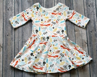 Fox Dress. Fall Dress. Forest Dress. Baby Dress. Toddler Dress. Little Girl Dress. Twirl Dress. Twirly Dress. Play Dress. Fox Twirl Dress.
