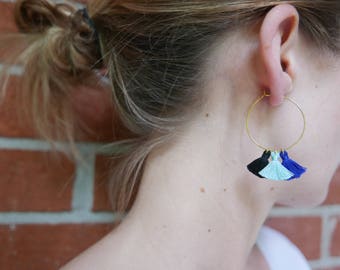 Blue, turquoise and black tassel earrings