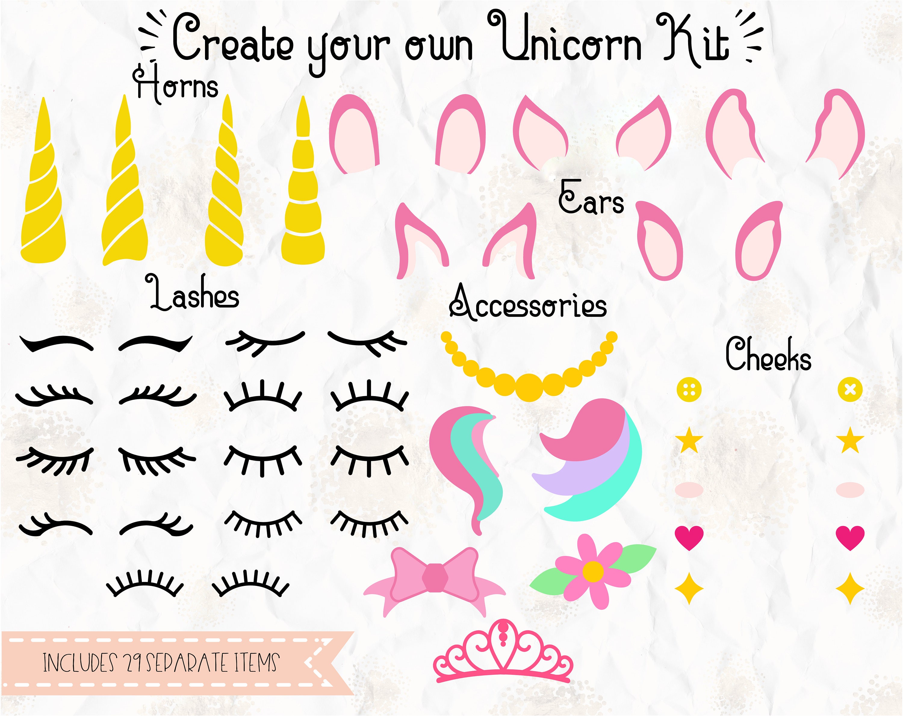 Download Create your own Unicorn kit, Unicorn, lashes, tiara, bow ...