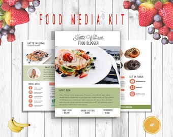 Food Media Kit Template 3 Page, Blog Media Press Kit Template, Blogger Media Kit, Psd, Docx, ai,Personalized - INSTANT DOWNLOAD