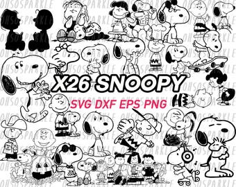 snoopy svg, peanuts svg, charlie brown svg, clipart, stencil, vinyl, decal, silhouette, cricut cut files, png, eps, dxf, sizzix,