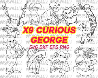 curious george svg, clipart, die cut, cricut, cameo silhouette, png files, eps files, dxf files, stencil, vinyl, decal, cut files
