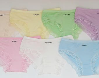 Seven days panties Hand embroidery panties Hand embroidered days of the week panties Cotton underwear Funny pantie Lace underwear Ready2Ship