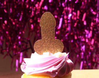 24 Glitter Bachelorette Cupcake Toppers, Penis Cupcake Toppers, Bachelorette Party Decor