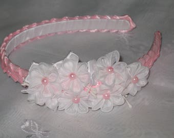 Floral crown Kanzashi,Baby Headbands,Hair accessories,First Communion,White Headband,Kanzashi flower headband,Snow flower,