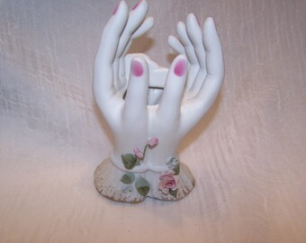 Lefton Hand Vase, Porcelain, Rose Buds, Red Mark