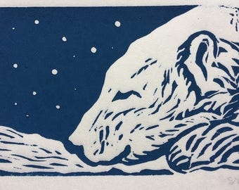 Original Polar Bear Lino Print