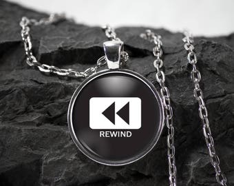 Music Glass Pendant Rewind necklace dj jewelry rewind gift music pendant photo pendant art pendant photo jewelry glass jewelry
