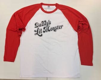 Harley Quinn Tee | Daddy's Lil Monster | Suicide Squad T-Shirt | Cosplay Design | Long Sleeve Baseball Tshirt