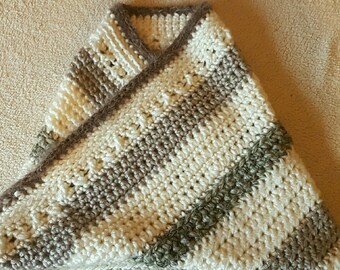 snood is hand crocheted maxi multifunctional model ecru and grey