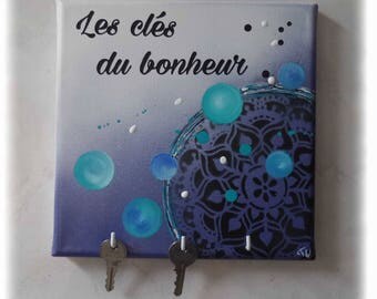Original acrylic painting rose key 20 x 20 with text