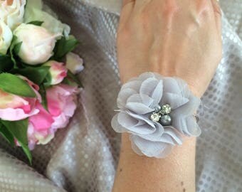 Grey chiffon flower bracelet