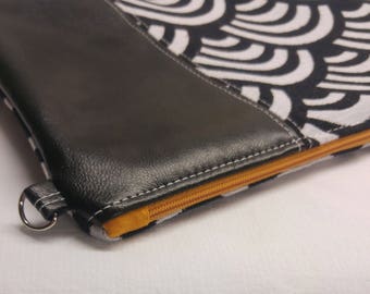 Black and white Japanese wave pattern cover and similie black leather