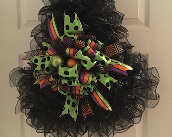 Witch Deco Mesh Wreath, Witch Hat Deco Mesh Wreath, Halloween Wreath, Black Witch Hat deco mesh wreath