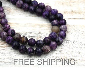 Purple Mica Beads, 8mm FREE SHIPPING -15 inch strand