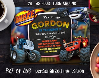 Monster Truck blaze and monster, invitation with photo, Blaze and the Monster Machines Invitation, BLAZE Chalkboard Invite