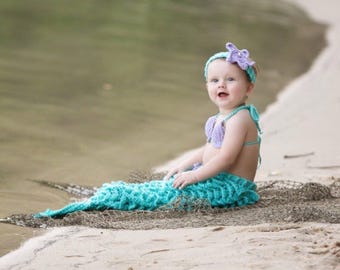 Mermaid costume, baby mermaid outfit, toddler mermaid outfit, mermaid photo prop, mermaid tail, first birthday outfit, baby shower gift