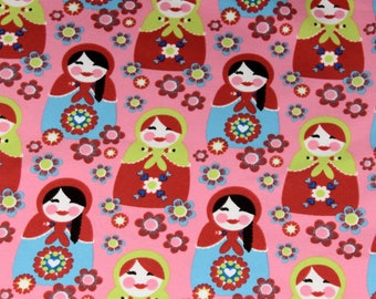 1 coupon 65x140cm - Russian dolls, matryoshka multicolored - fine jersey - Jersey largeur140cm