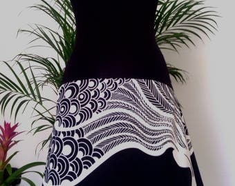 Jersey Black - White Peacock print cotton skirt/strapless dress
