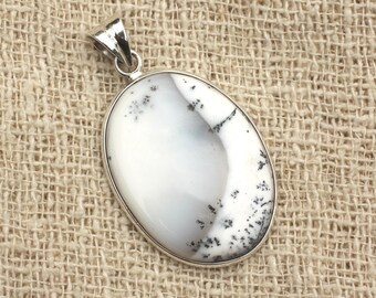 N11 - dendritic Agate oval 34x25mm and 925 Sterling Silver Pendant
