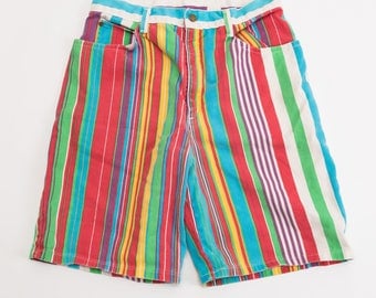 Vintage 80's Multi-Color Stripe Denim Shorts