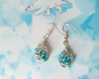 handmade earrings with briolettes in shades of blue and the sea with silvery/wire earrings