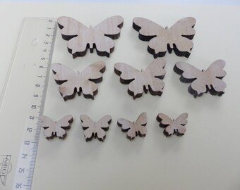 9 butterflies in natural wood blank 3 different sizes