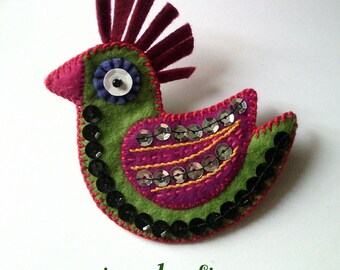 birdie--proud: brooch - embroidered felt bird