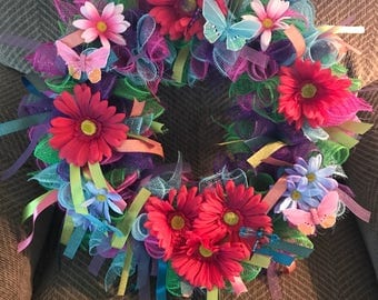 Vivid Spring on a Wreath, Floral Centerpiece, Housewarming Gift