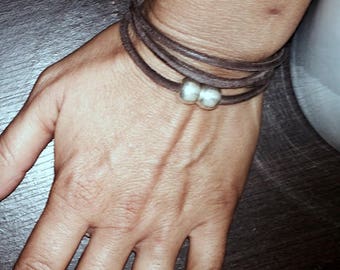 Bracelet clasp chocolate rawhide magnetic free shipping in France