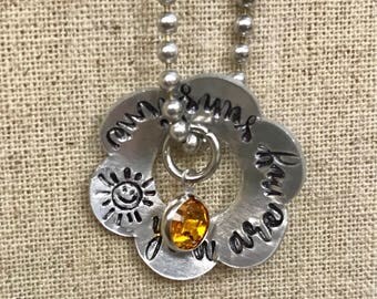 You are my sunshine , necklace • friendship • sunshine song • daughter necklace • baby shower gift • new mom • hand stamped