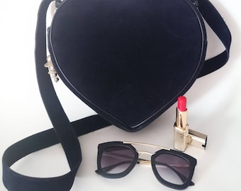 Hand or shoulder bag dark blue heart and charms