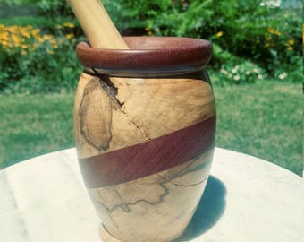 Boxwood and mahogany mortar and pestle