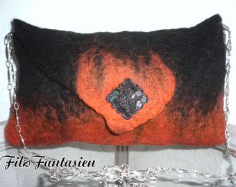 Handbag, bag, evening bag, clutch, felted bag in red and black