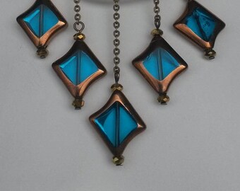 Opal blue glass and faceted glass beads necklace