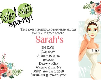 Spa Bachelorette Party Invites ( set of 5)