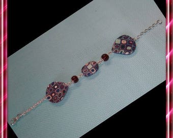 Shades of blue and Burgundy polymer bracelet