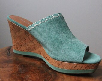 Turquosie wedge sandals size 7