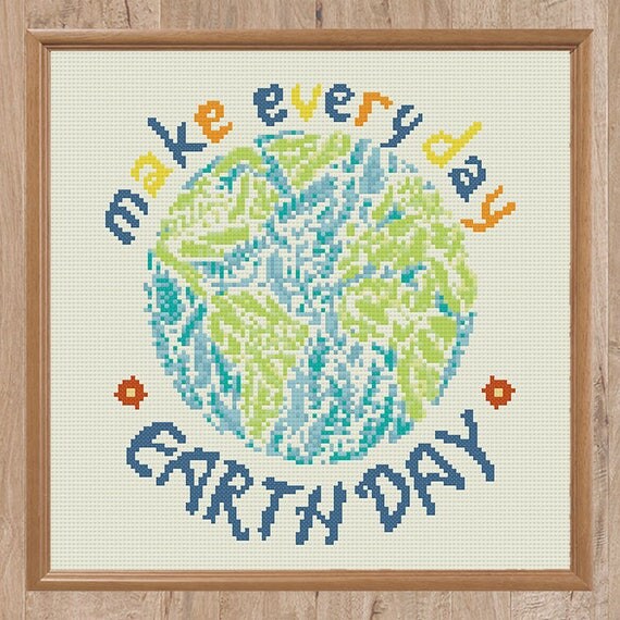 Download Make Every Day EARTH DAY cross stitch pattern Mother Earth