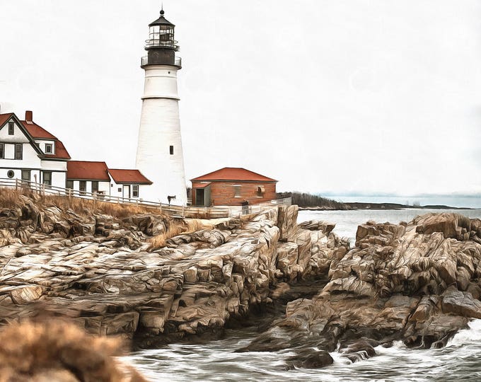 Portland Head Lighthouse, Faro, USA Poster, canvas, Interior decor, room design, print poster, USA picture, art picture, gift, poster