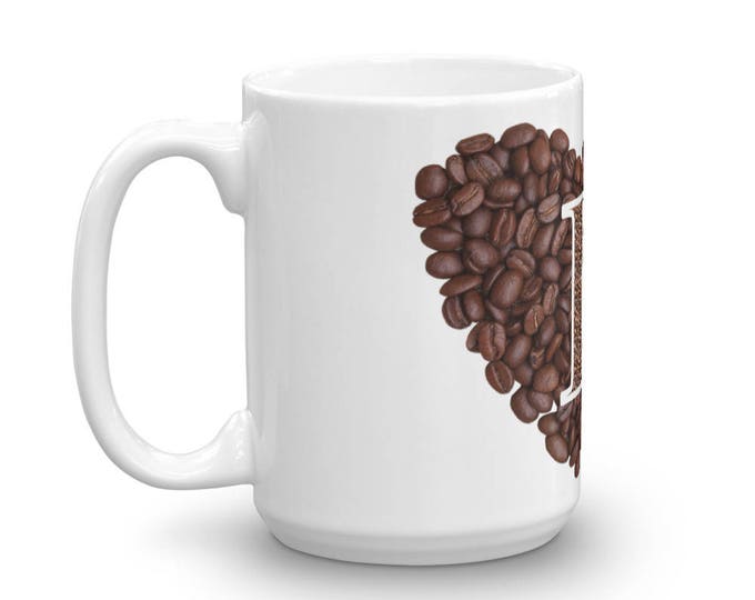 I Heart Coffee, Coffee Beans Designed Coffee Mugs for Coffee Lovers, Gifts for Teachers, Mom or Dad, Friends, Co-workers, Coffee Shop