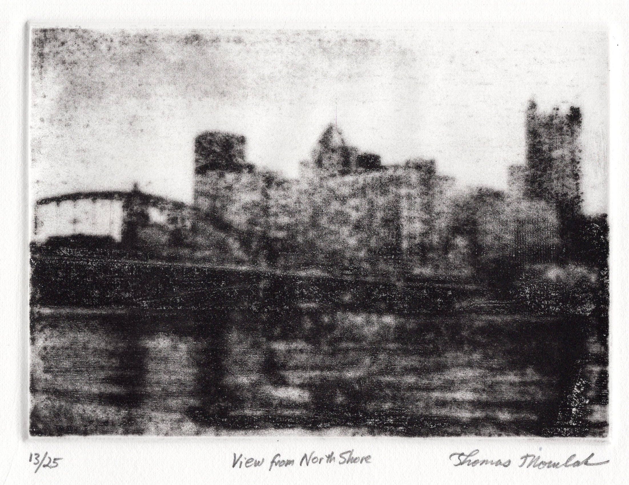 View From North Shore limited edition etching of Pittsburgh