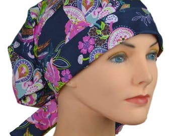Scrub Hats // Scrub Caps // Scrub Hats for Women // The Hat Cottage // Small // Fabric Ties // Zinnia Paisley