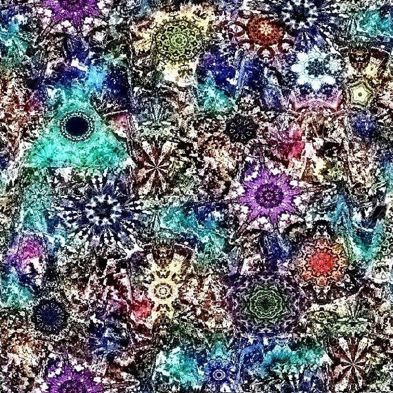 Textile Artist Blue Black Kaleidoscope Soft Minky Fabric By The Yard Fiber Art Blanket Home Decor Craft